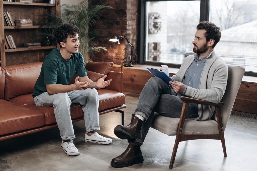 Young male in outpatient addiction treatment